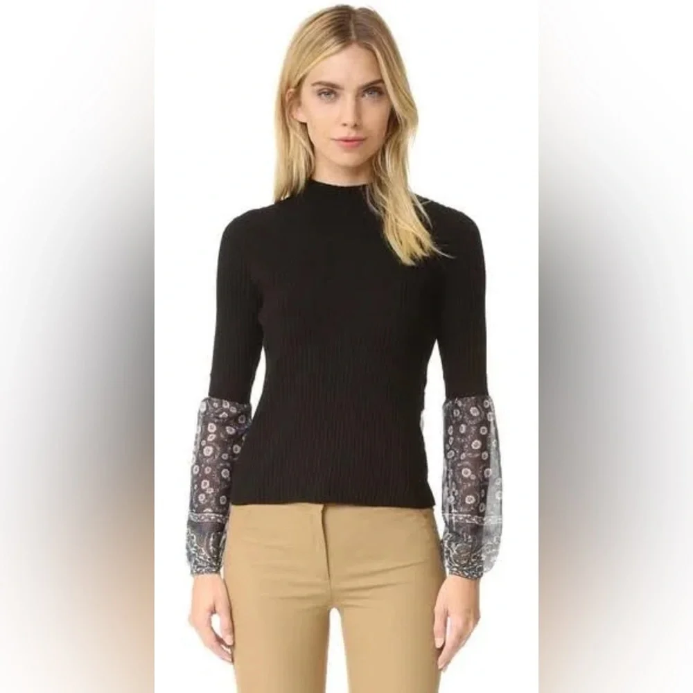 Veronica Beard Moon Mixed Media Sweater Black (Size L)